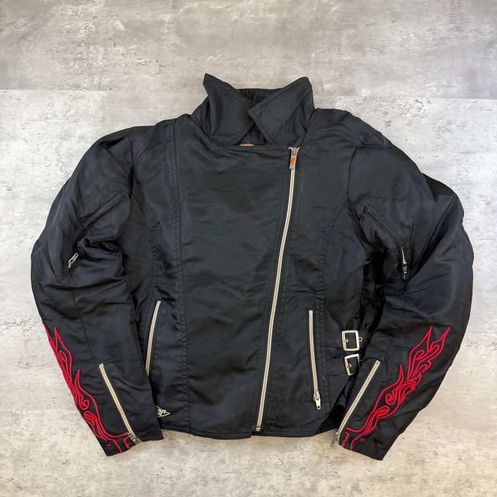 Power Trip Orange County Choppers Womens XS Black Flame Biker Motorcycle Jacket